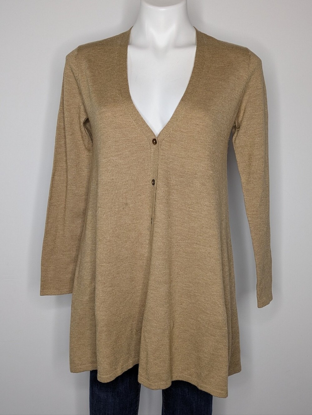 J Jill Tan Wool Blend Long Sleeve V Neck Button Up Cardigan Sweater XS